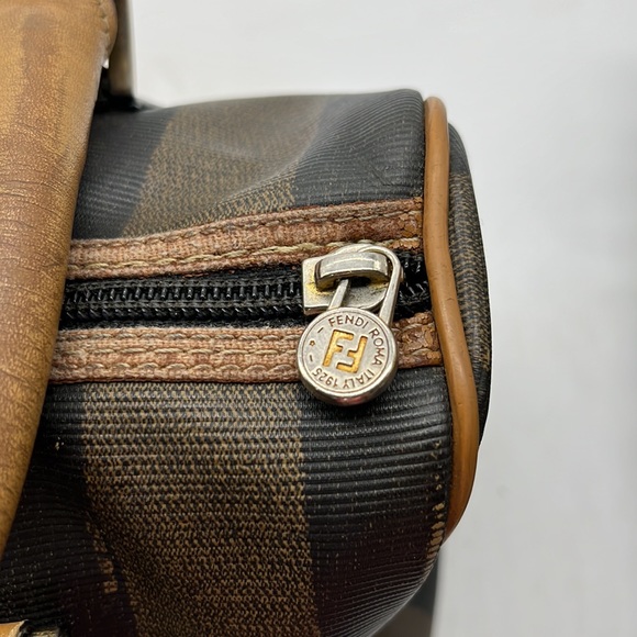 Fendi 1925 Pequin Boston Brown Tan Stripe Vintage Leather Handle Satchel Bag - Picture 9 of 16